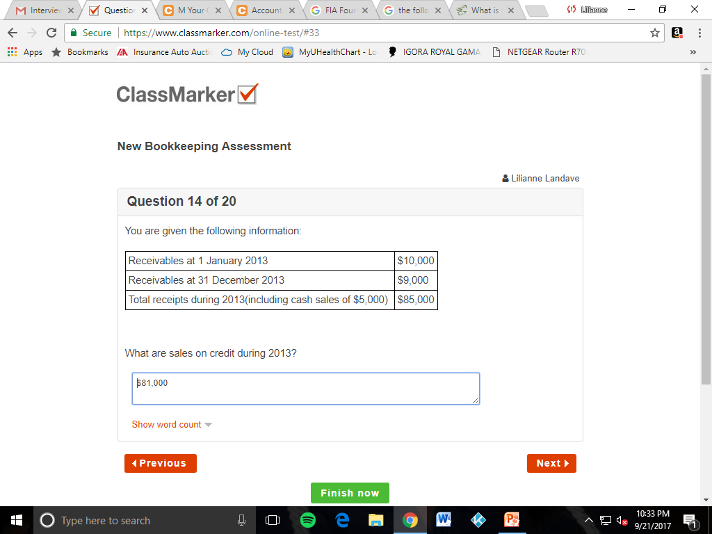 Secure l https://www.classmarker.com/online-test/#33 Apps Bookmarks AA Insurance Auto Aucti My Cloud