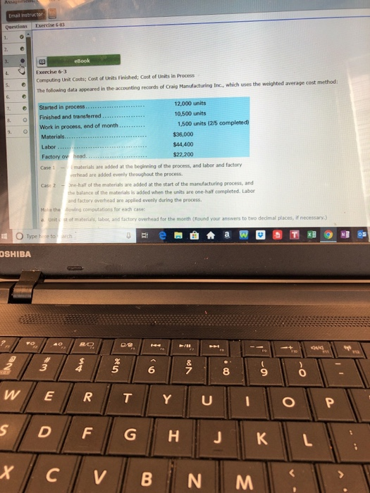  Email instructor Questions Exercise 603 L Exercise 63 Computing Unilt Costs;
