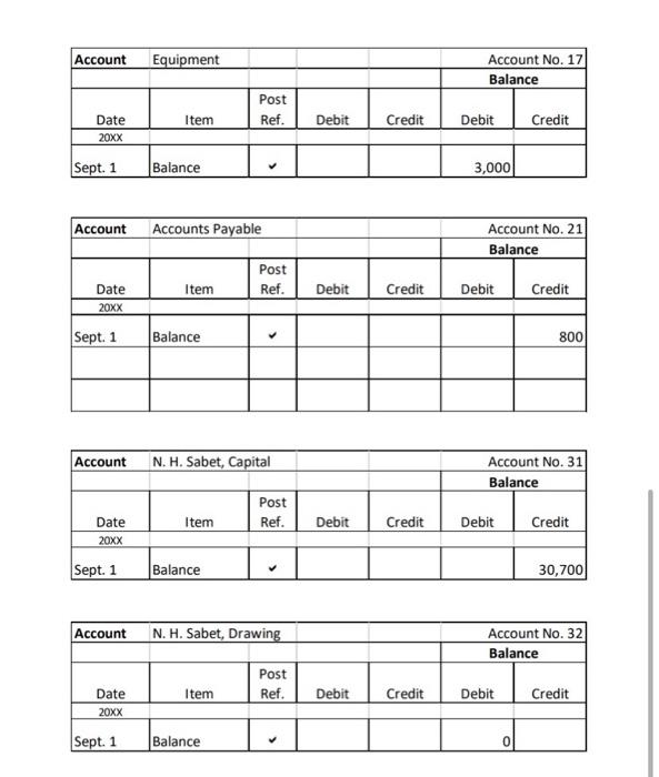 entry in the provided four- column ledger. Be sure to include your