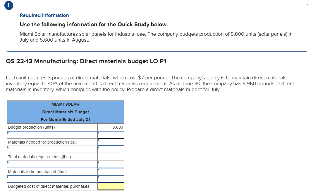  Required information Use the following information for the Quick Study below.