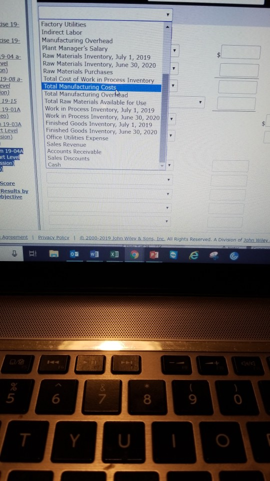 Process Inventory 7/1/19 41,100 Factory Machinery Depreciation 98,800 Factory Utilities 29,500 Office