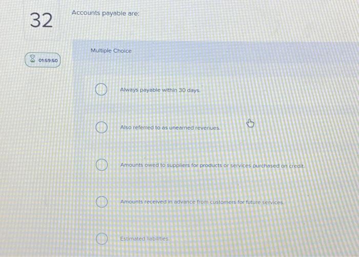 days. Also referred to as unearned revenues. Amounts owed to suppliers for