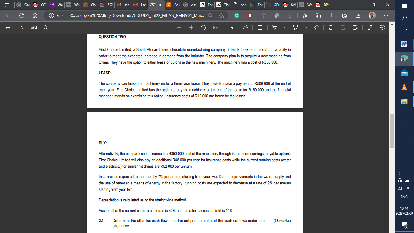 2.2 Briefly indicate which alternative should be recommended. (2 marks) First