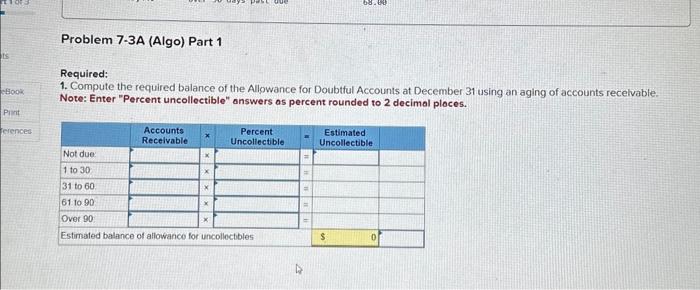 Allowance for Doubtful Accounts at December 31 using an aging of accounts