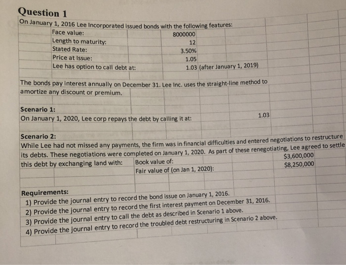  please explain the calculation! Question 1 on January 1, 2016 Lee