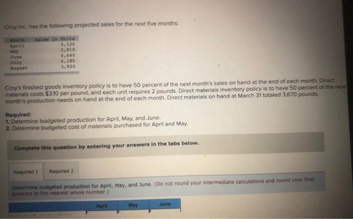  help on both please ! Croy Inc. has the following projected