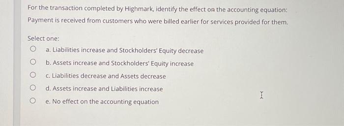  For the transaction completed by Highmark, identify the effect on the