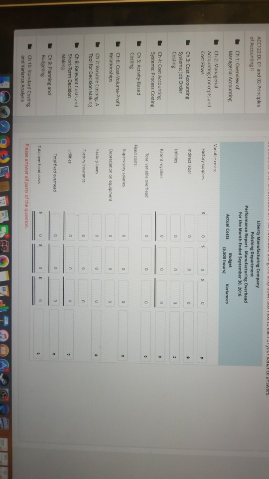 Company operated during September 2016 with the following manufacturing Ch 1: Overview