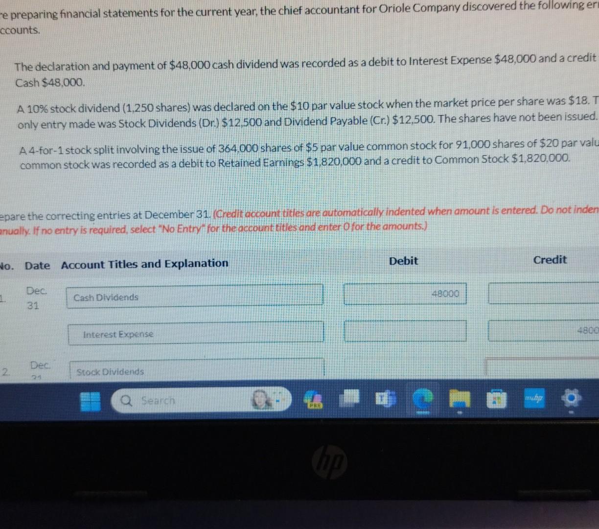  Dec 2 Stock dividends e preparing financial statements for the current