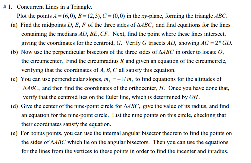  Answer C and D please! #1. Concurrent Lines in a Triangle.