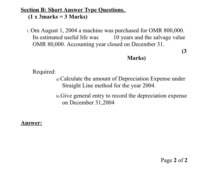  Section B: Short Answer Type Questions. (1 x 3marks = 3