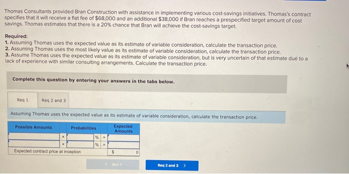  Thomas Consultants provided Bran Construction with assistance in implementing various cost-savings