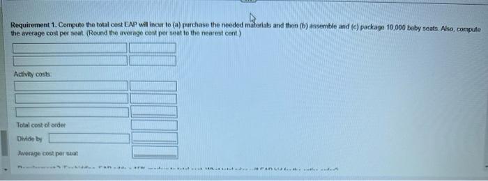 package 10,000 baby seats. Also, compute the average cost per seat. 2.