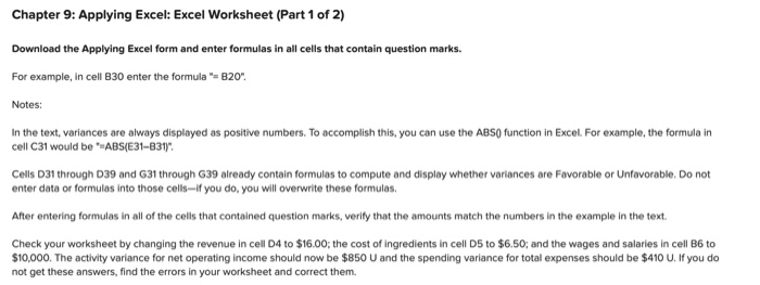  Chapter 9: Applying Excel: Excel Worksheet (Part 1 of 2) Download