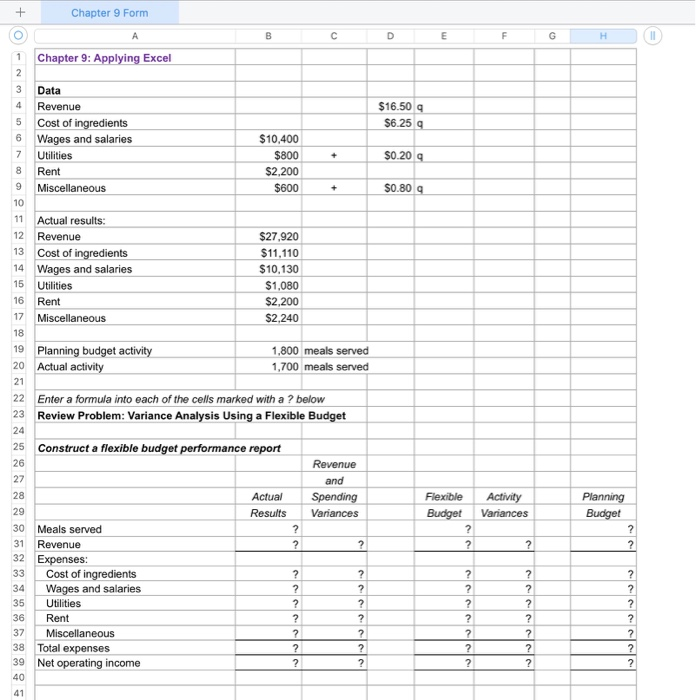 the Applying Excel form and enter formulas in all cells that contain