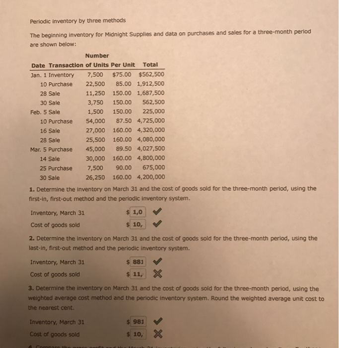  Periodic inventory by three methods The beginning inventory for Midnight Supplies