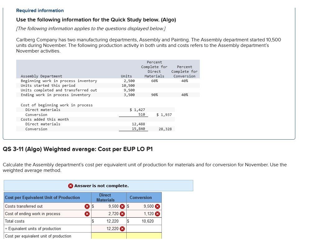  Required information Use the following information for the Quick Study below.