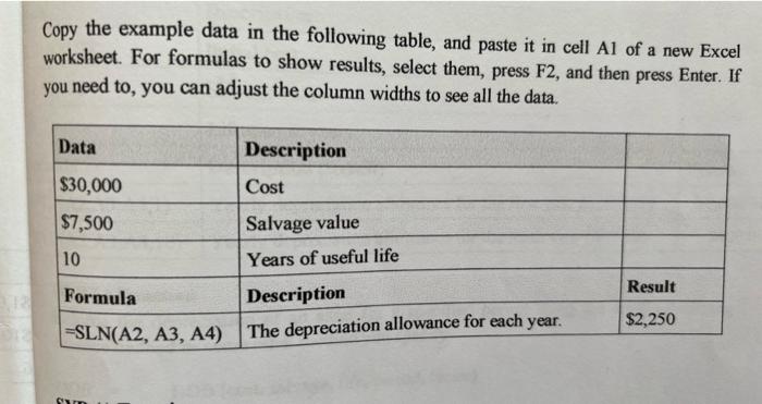  Copy the example data in the following table, and paste it