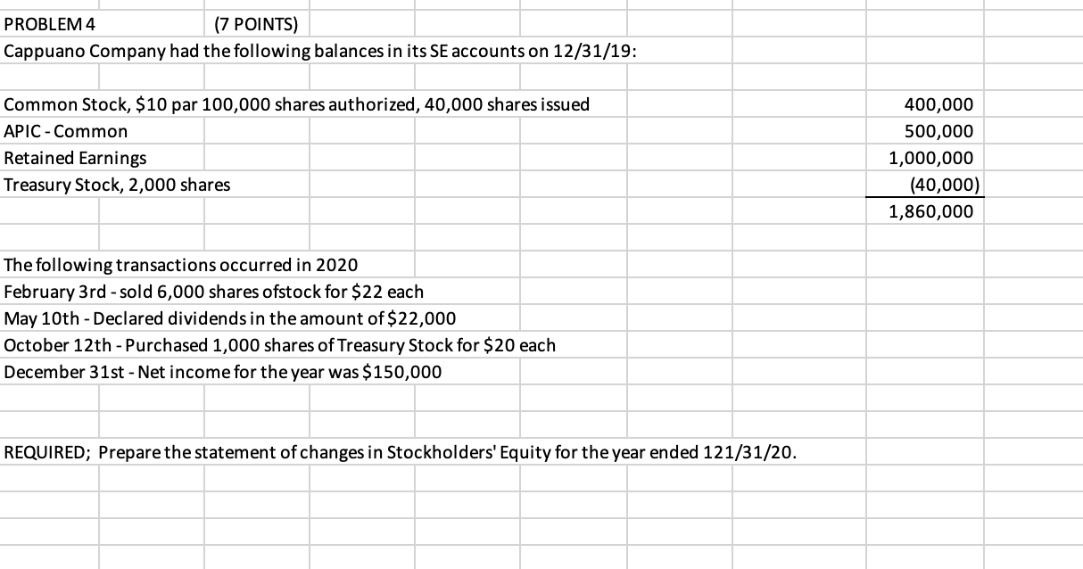 Please answer all parts, thnak you! PROBLEM 4 (7 POINTS) Cappuano Company