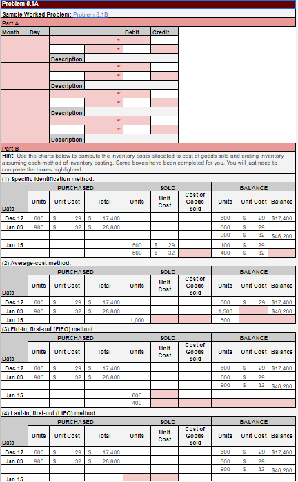 answers from the drop down arrow options and proper credit/debit sides. Also