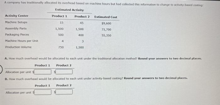  A company has traditionally allocated its overhead based on machine hours