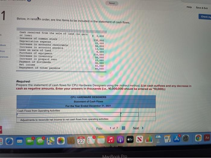 to be used in preparing the statement of cash flows (indirect method)