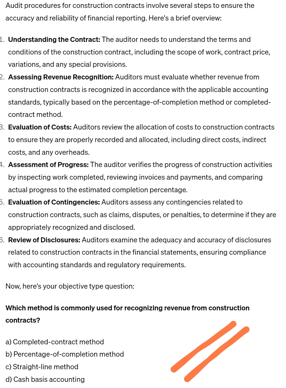  Audit procedures for construction contracts involve several steps to ensure the