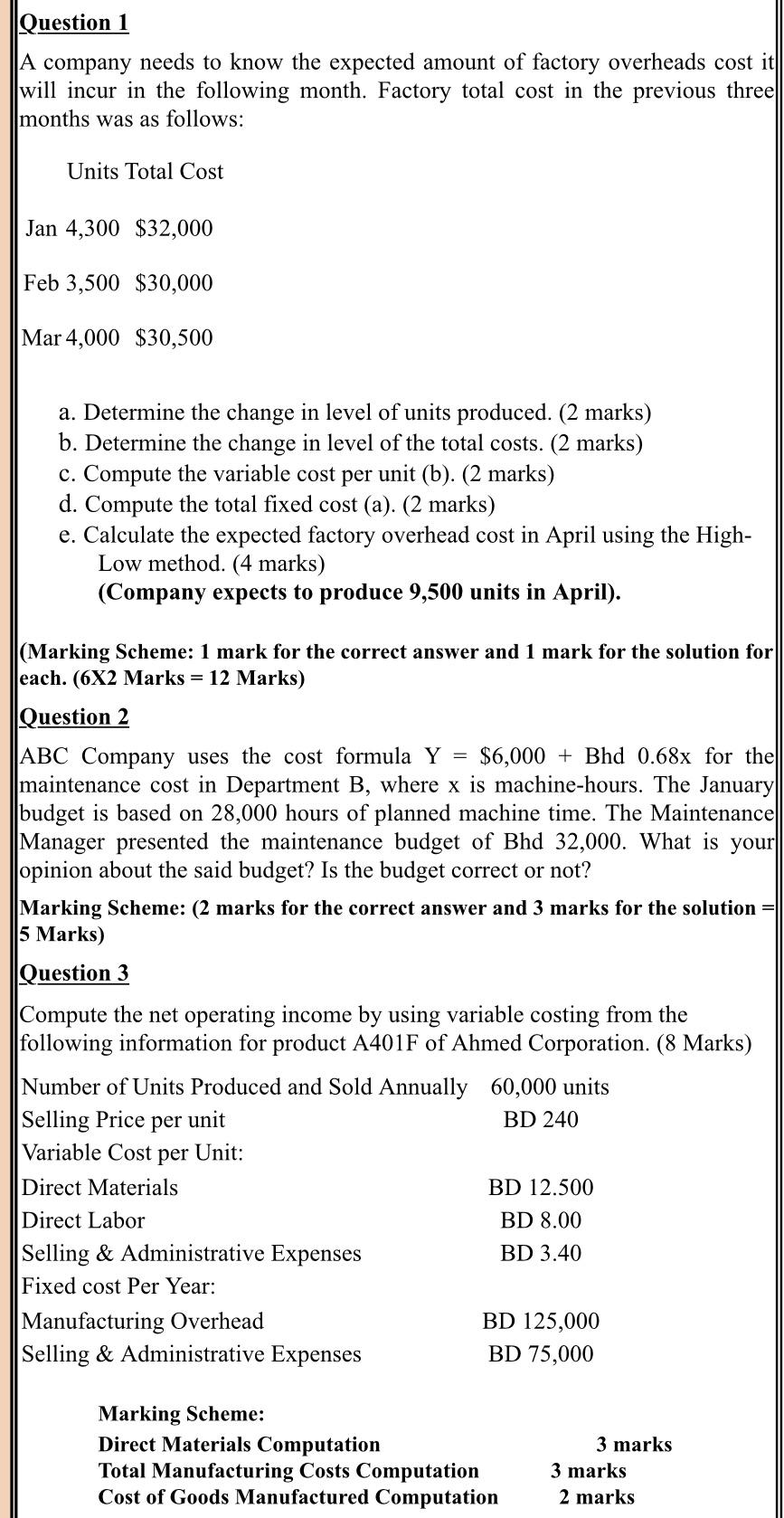 Question 1 A company needs to know the expected amount of