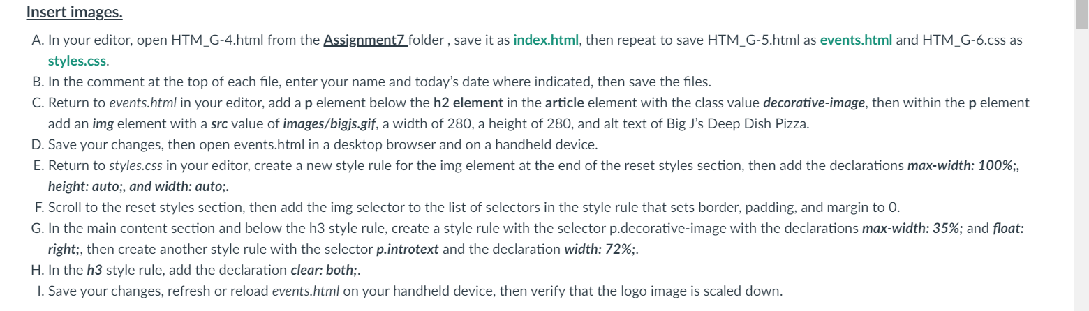  A. In your editor, open HTM_G-4.html from the Assignment7 folder, save