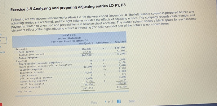  Exercise 3-5 Analyzing and preparing adjusting entries LO P1, P3 Following