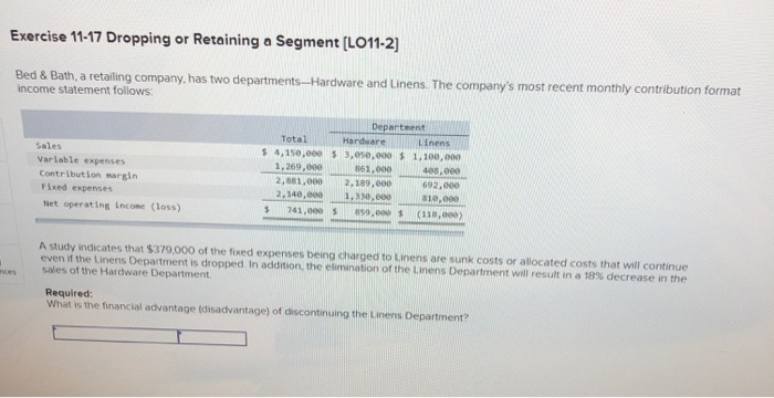  Exercise 11-17 Dropping or Retaining a Segment (L011-2] Bed & Bath,