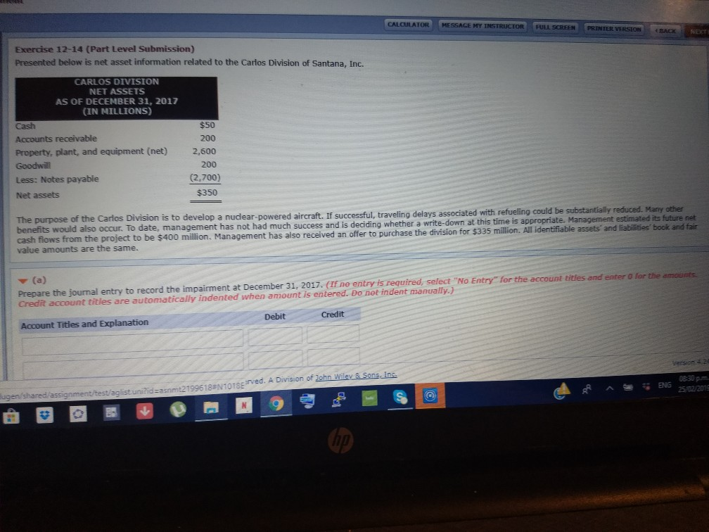  CALCULATOR MESSAGE HY INSTRUCTOR FULL SCREEN PRINTER BACK NEXT Exercise 12-14