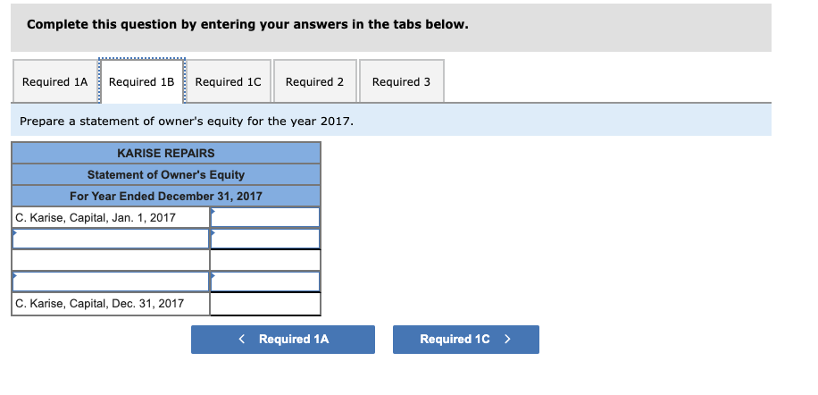 31, 2017, follows. Credit Debit $ 58,000 1,700 2,600 55,000 KARISE REPAIRS