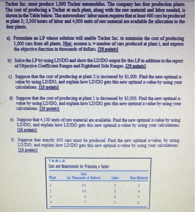 PLEASE ANSWER AS SOON AS POSSIBLE!!! Please use the Lindo software to