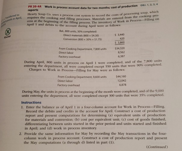  08J. 1,2, 3, 4 PR 20-4A Work in process account data