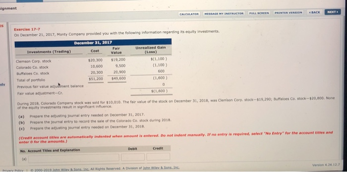  ES (a) Prepare the adjusting journal entry needed on December 31,