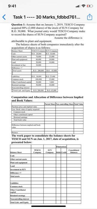  9:41 Task 1 ---- 30 Marks_fdbbd761... Question 1: Assume that on