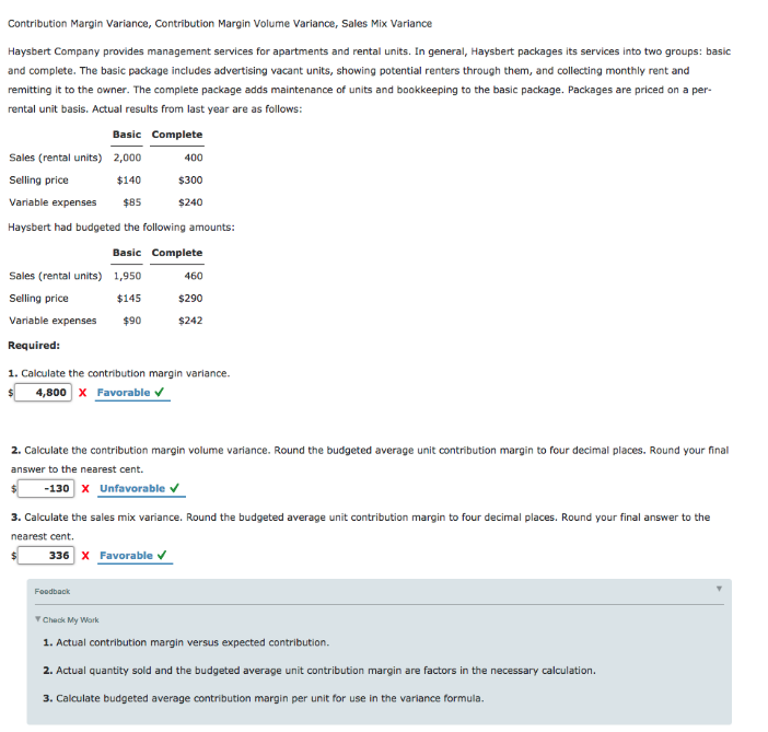  Contribution Margin Variance, Contribution Margin Volume Variance, Sales Mix Variance Haysbert