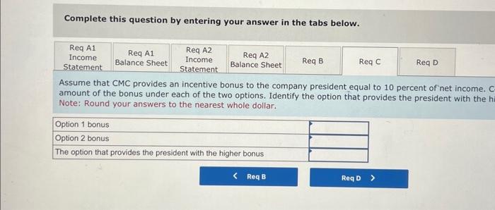 Assume that CMC provides an incentive bonus to the company president equal
