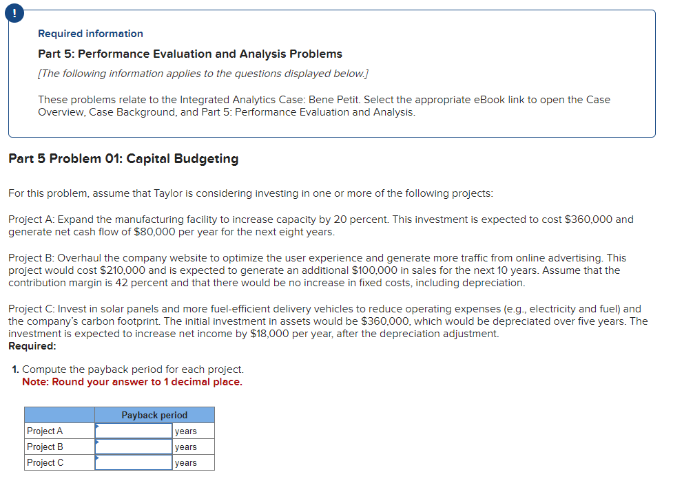 Required information Part 5: Performance Evaluation and Analysis Problems [The following