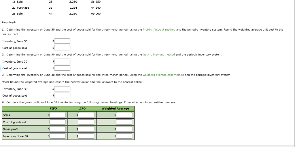 and data on purchases and sales for a three-month period are as