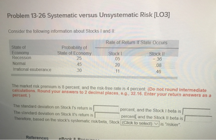  Problem 13-26 Systematic versus Unsystematic Risk [LO3] Consider the following information