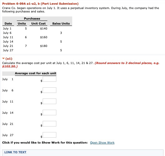  Problem 6-09A a1-a2, b (Part Level Submission) Crane Co. began operations