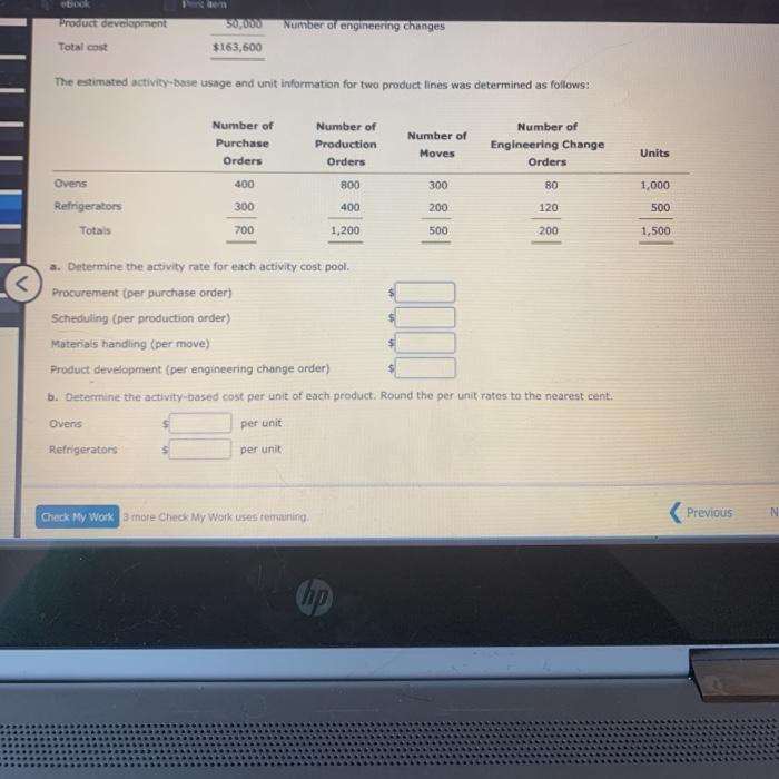 Costing Caldwell Home Appliances Inc. is estimating the activity cost associated with