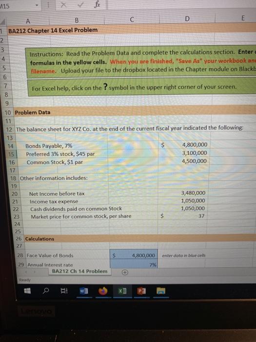  115 fx A B C D E 1 BA212 Chapter 14