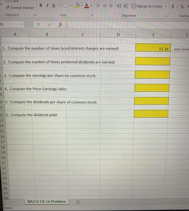 calculations section. Enter 4 formulas in the yellow cells. When you are