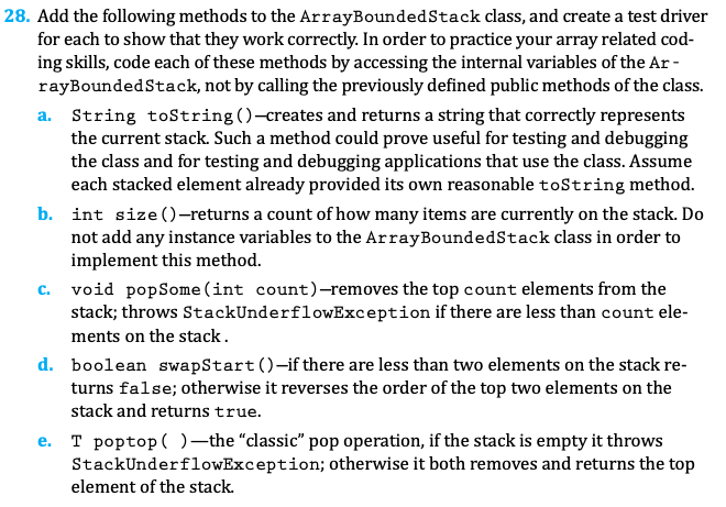  Repeat Exercise 28, but add the methods to the LinkedStack class.
