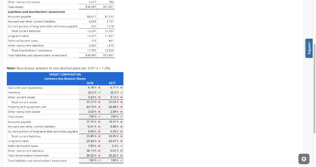 sheet for Target Corporation. Prepare Target's common-size balance sheets as of February