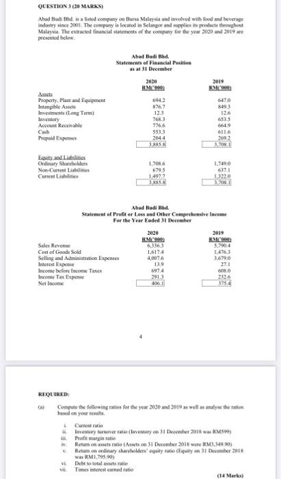  please answer all. with complete answer QUESTION 3 (20 MARKS) Abod