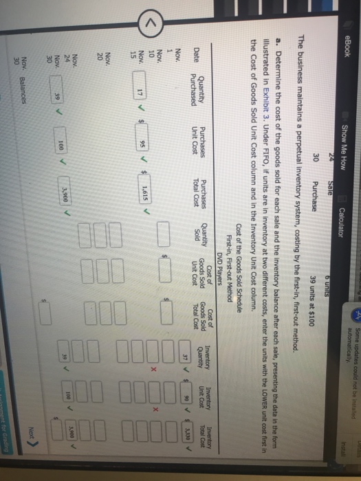 sales data for DVD players are as follows: November 1 Inventory 10